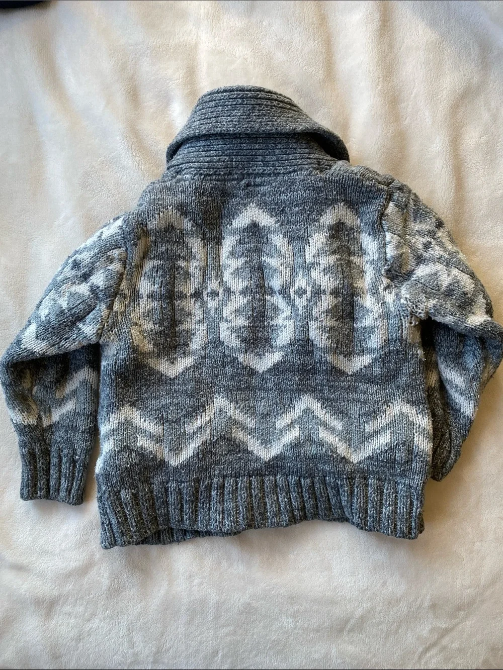 GAP Gray & Cream Shawl Collar Kids Cardigan Sweater